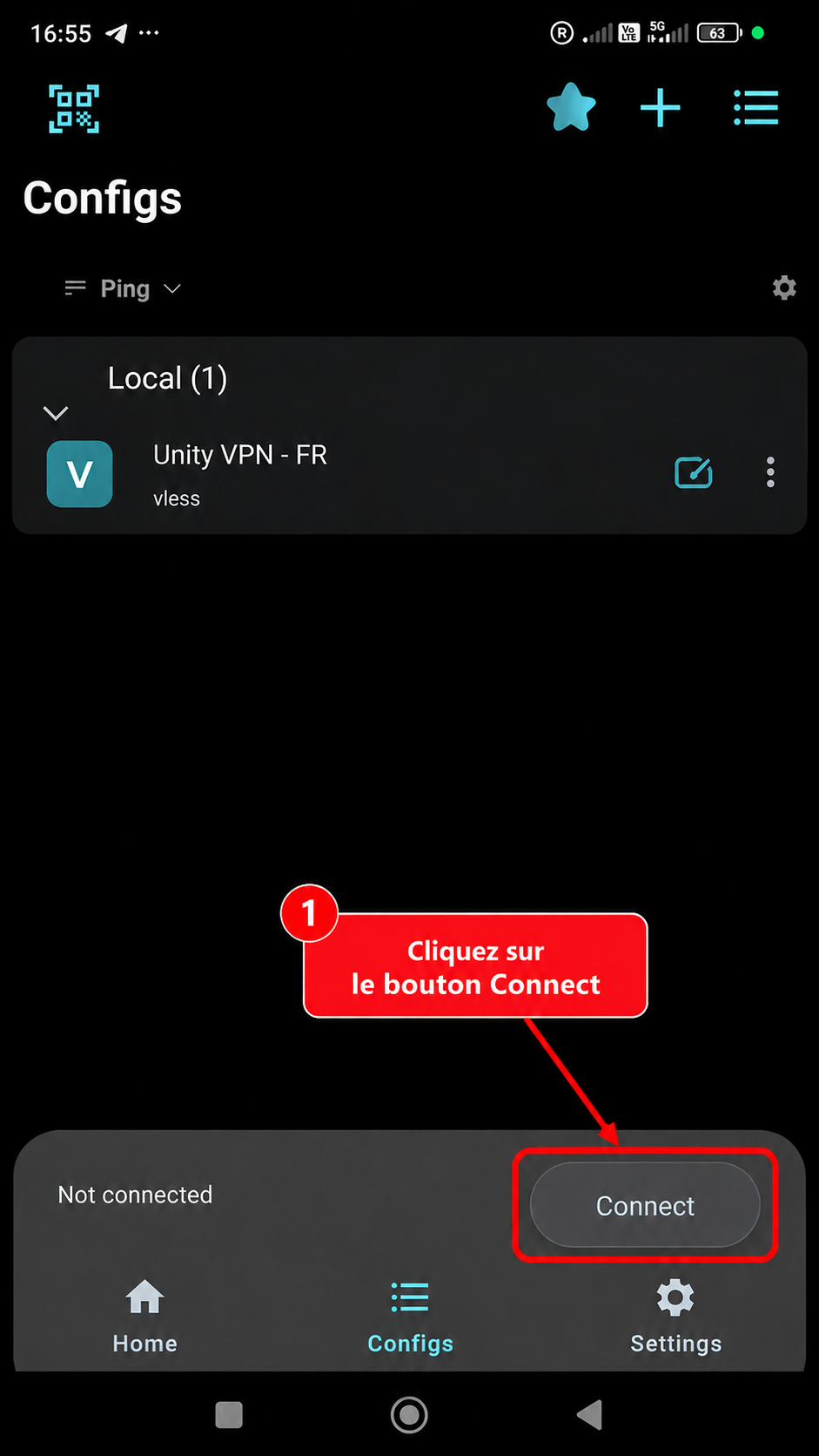 Tunnel UnityVPN connecté dans V2Box